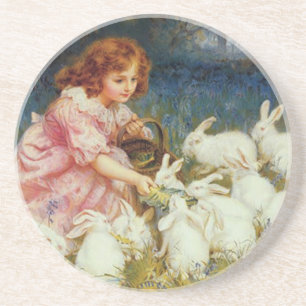 Vintage Cute Animal Easter  Sandstone Coaster