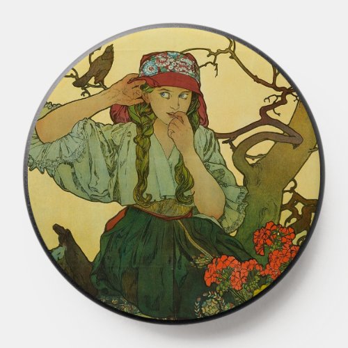Vintage Cute Art Nouveau Naughty Girl Tree Bird PopSocket