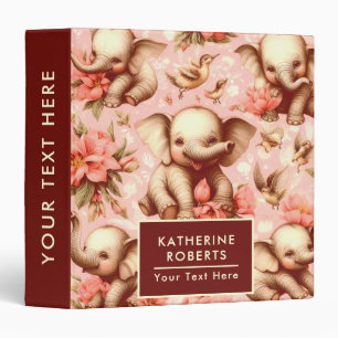 Vintage Cute Baby Elephant Pattern 3 Ring Binder