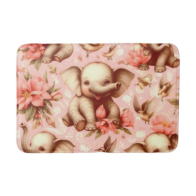 Vintage Cute Baby Elephant Pattern Bath Mat (Front)