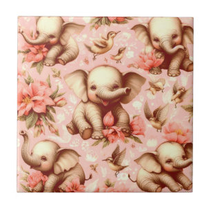 Vintage Cute Baby Elephant Pattern Ceramic Tile