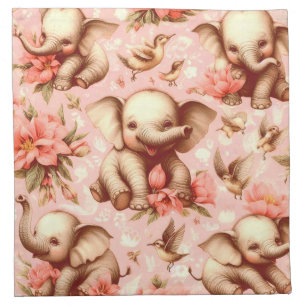 Vintage Cute Baby Elephant Pattern Cloth Napkin