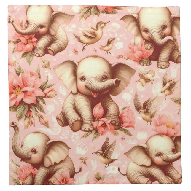 Vintage Cute Baby Elephant Pattern Cloth Napkin (Front)