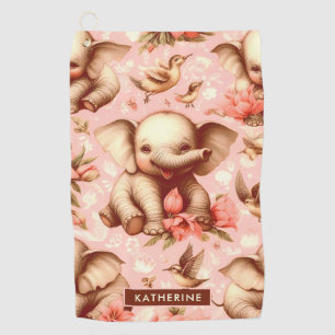 Vintage Cute Baby Elephant Pattern Golf Towel