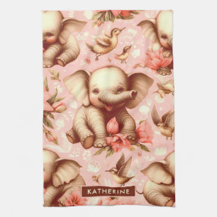 Vintage Cute Baby Elephant Pattern Kitchen Towel