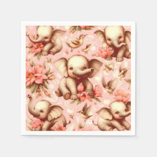 Vintage Cute Baby Elephant Pattern Napkins