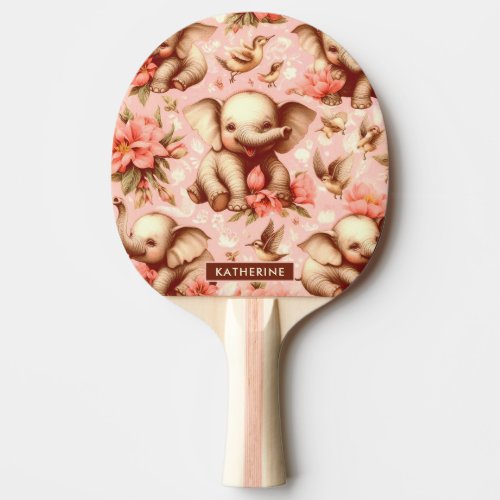 Vintage Cute Baby Elephant Pattern Ping Pong Paddle