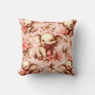 Vintage Cute Baby Elephant Pattern Throw Pillow