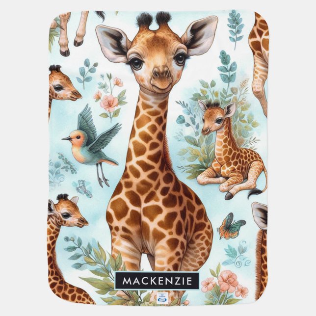 Vintage Cute Baby Giraffe Pattern Baby Blanket (Back)