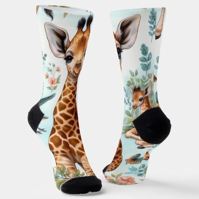 Vintage Cute Baby Giraffe Pattern Socks (Angled)