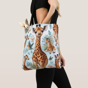 Vintage Cute Baby Giraffe Pattern Tote Bag