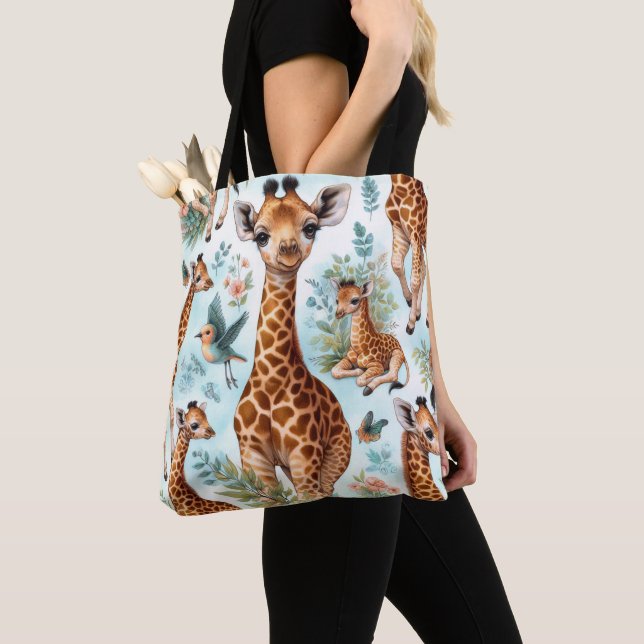 Vintage Cute Baby Giraffe Pattern Tote Bag (Close Up)