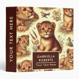 Vintage Cute Baby Lion Pattern 3 Ring Binder