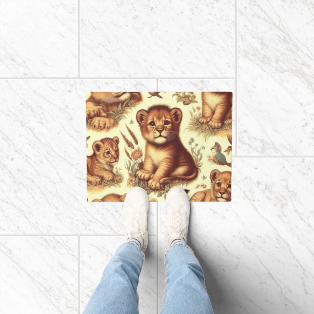 Vintage Cute Baby Lion Pattern Doormat (Indoor)