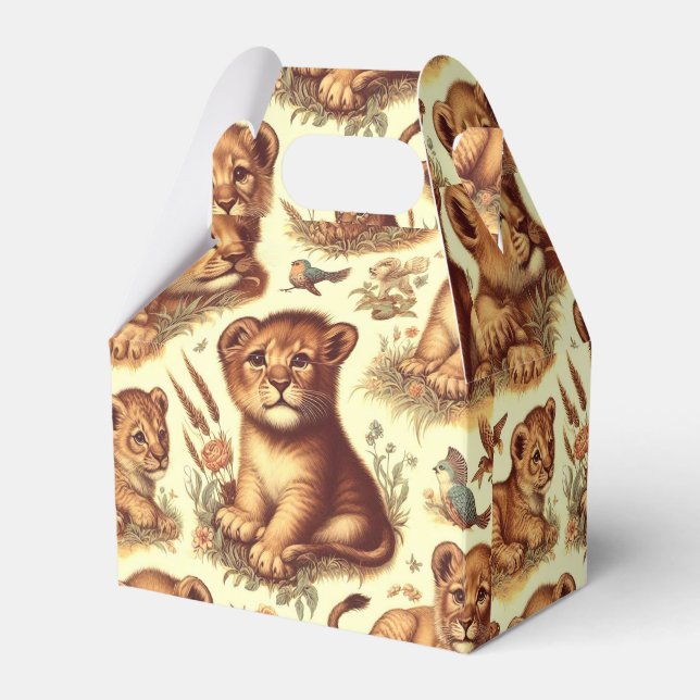 Vintage Cute Baby Lion Pattern Favor Boxes (Front Side)