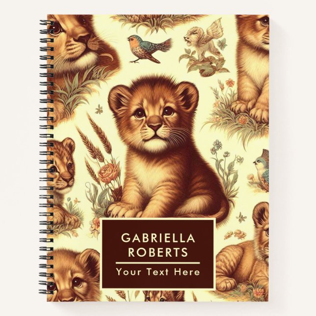 Vintage Cute Baby Lion Pattern Notebook (Front)