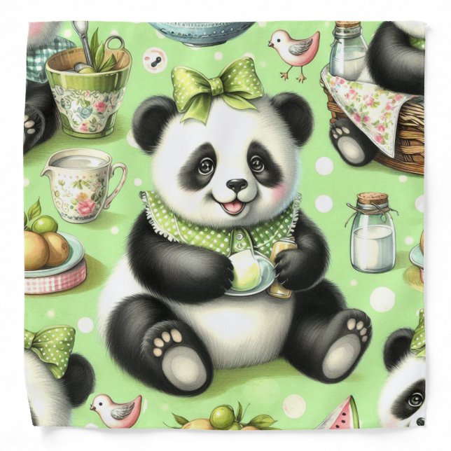 Vintage Cute Baby Panda Bandana (Front)