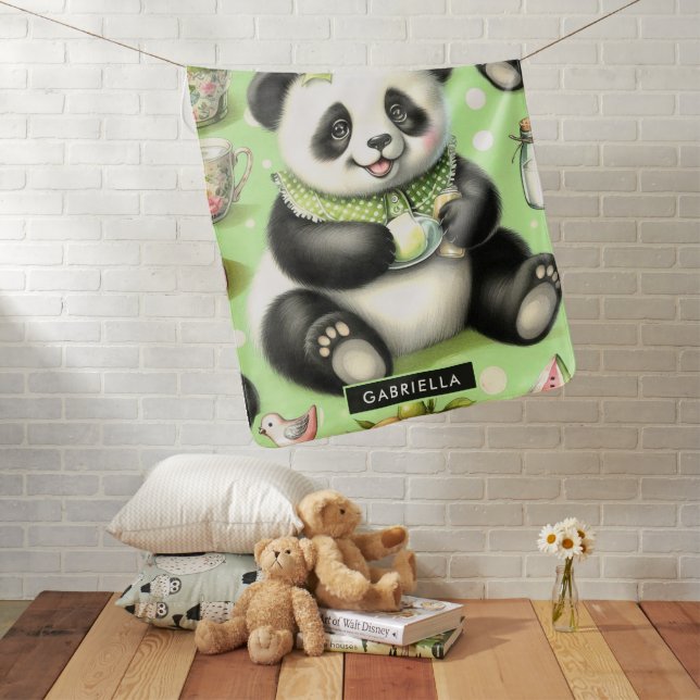Vintage Cute Baby Panda Blanket (In Situ)