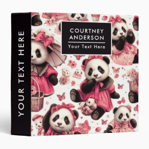 Vintage Cute Baby Panda Seamless 3 Ring Binder