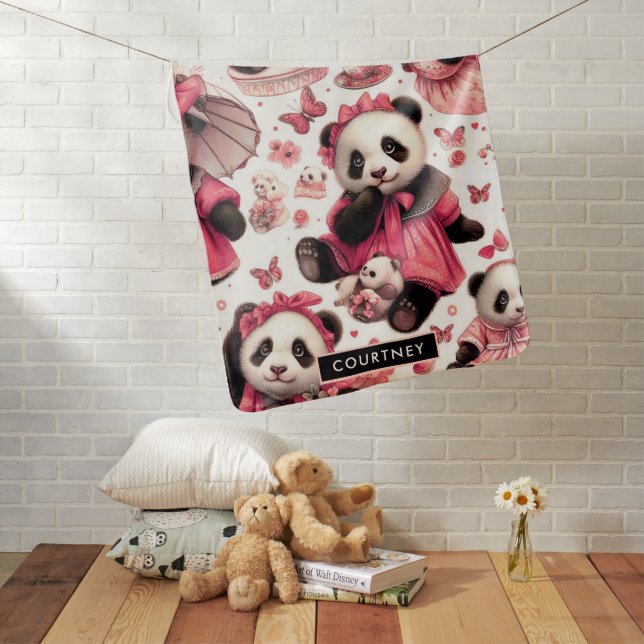 Vintage Cute Baby Panda Seamless Blanket (In Situ)
