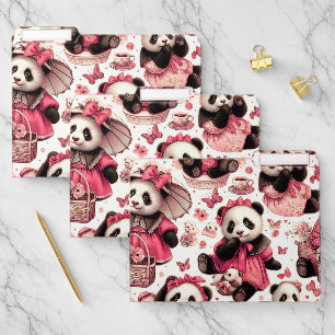 Vintage Cute Baby Panda Seamless File Folder