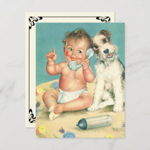 Vintage Cute Baby Phone Puppy Dog Baby Shower Invitation