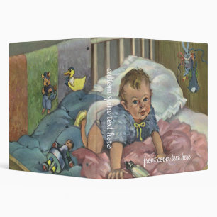 Vintage Cute Baby Playing in Crib, Child Nap Time 3 Ring Binder