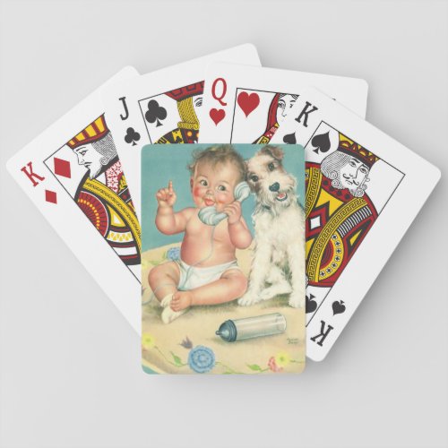 Vintage Cute Baby Talking on Phone Puppy Dog Poker Cards