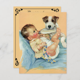 Vintage Cute Baby with Dog, Baby Shower Party Invitation
