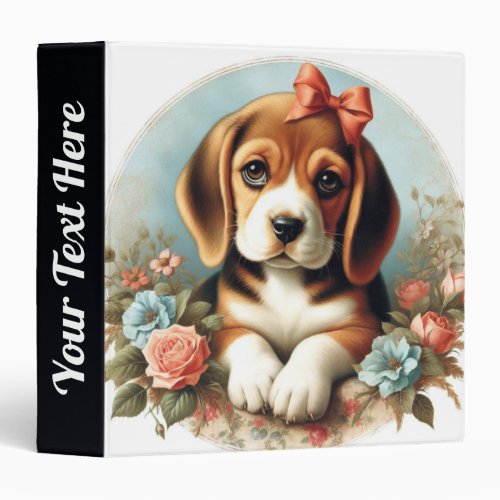 Vintage Cute Beagle Puppy 3 Ring Binder