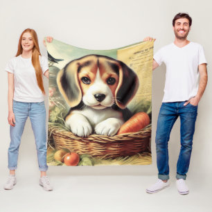 Vintage Cute Beagle Puppy Fleece Blanket