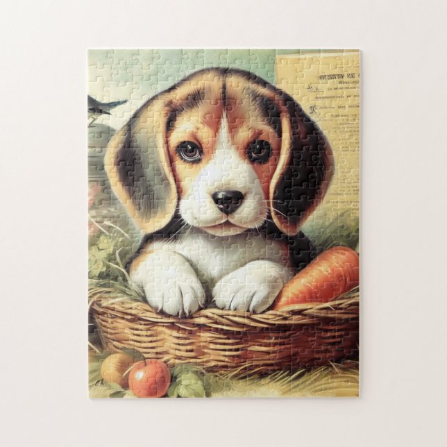 Vintage Cute Beagle Puppy Jigsaw Puzzle (Vertical)