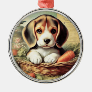 Vintage Cute Beagle Puppy Metal Ornament