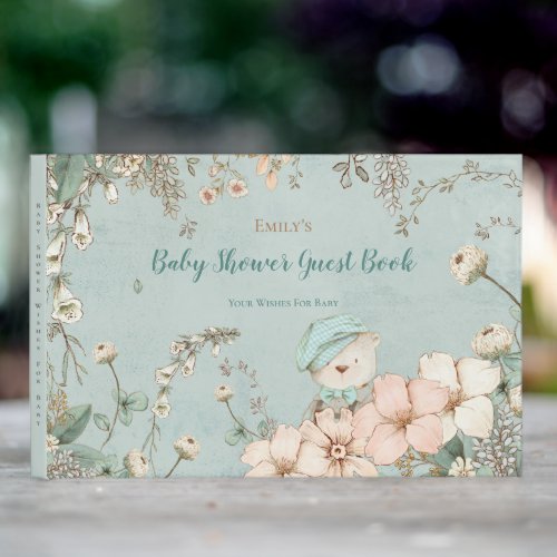 Vintage Cute Bear Florals Wishes For Baby Shower Guest Book
