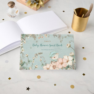 Vintage Cute Bear Florals Wishes For Baby Shower Guest Book
