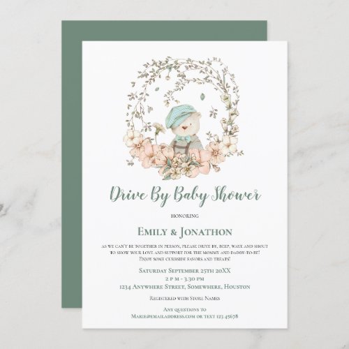 Vintage Cute Bear Foliage Drive By Baby Shower Invitation