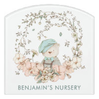 Vintage Cute Bear Whimsical Leaf Boy Name Nursery