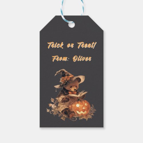 Vintage Cute Bear Witch Halloween Custom Gift Tags