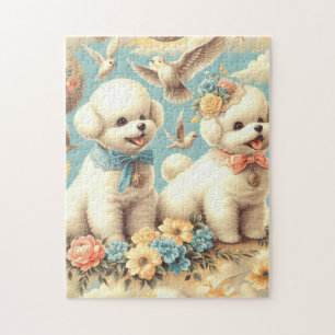 Vintage Cute Bichon Frisé Illustration Jigsaw Puzzle