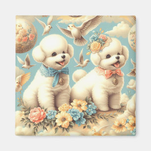 Vintage Cute Bichon Frisé Illustration Magnet