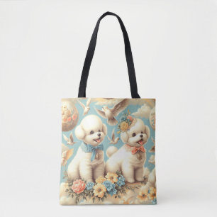 Vintage Cute Bichon Frisé Illustration Tote Bag