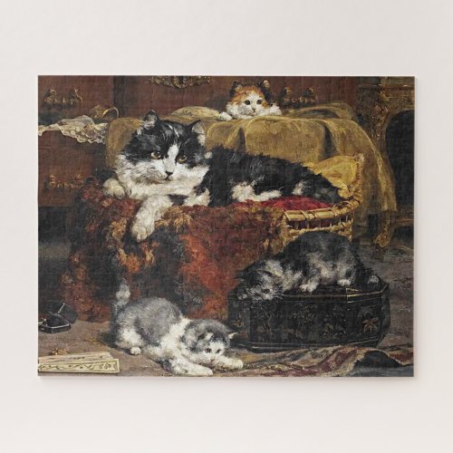 Vintage Cute Black And White Cat With Kittens Jigs Jigsaw Puzzle