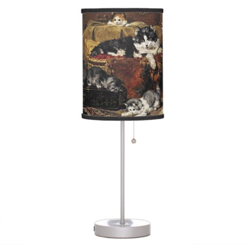 Vintage Cute Black And White Cat With Kittens Table Lamp