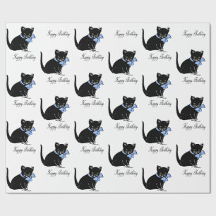 Vintage Cute Black Kitten With Polka Dots Bow Tie Wrapping Paper