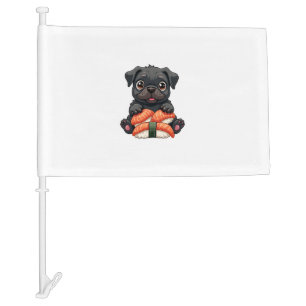 Vintage Cute Black Pug Sushi Cartoon Vector Illust Car Flag