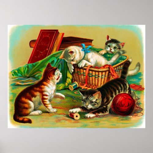 Vintage Cute Black White Orange Kittens 1 Poster