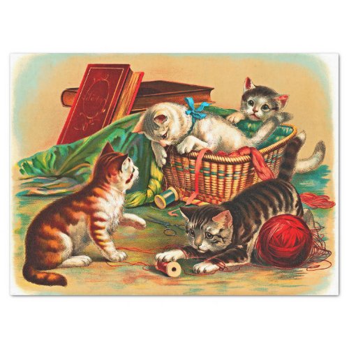 Vintage Cute Black White Orange Kittens Decoupage Tissue Paper