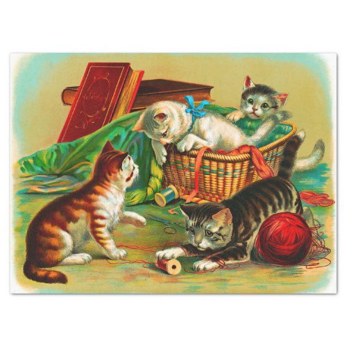 Vintage Cute Black White Orange Kittens Decoupage Tissue Paper