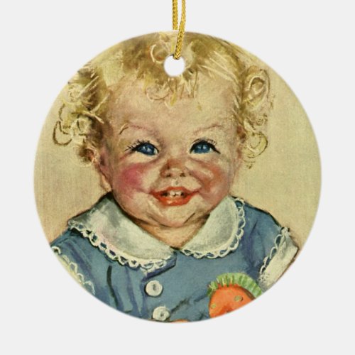 Vintage Cute Blonde Scandinavian Baby Boy or Girl Ceramic Ornament