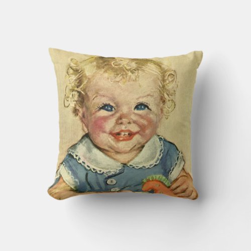 Vintage Cute Blonde Scandinavian Baby Boy or Girl Throw Pillow